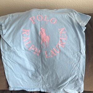 Polo by Ralph Lauren Kids Light Blue Tee with Pink Logo